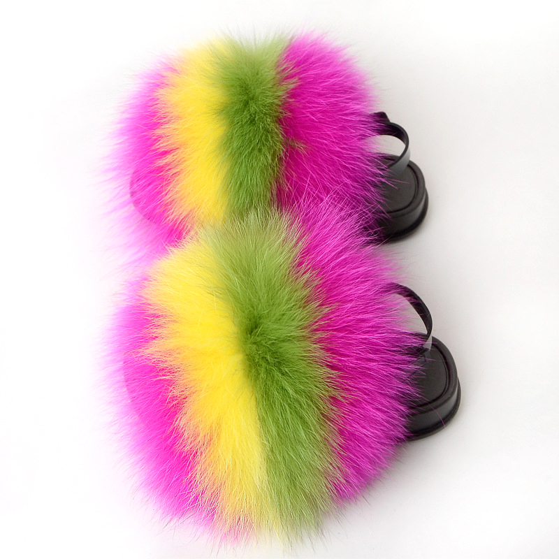 Toddler Fur Slides With Back Strap Girl s Summer Fluffy Faux Fur Sandals Colorful Fuzzy Fur Slippers