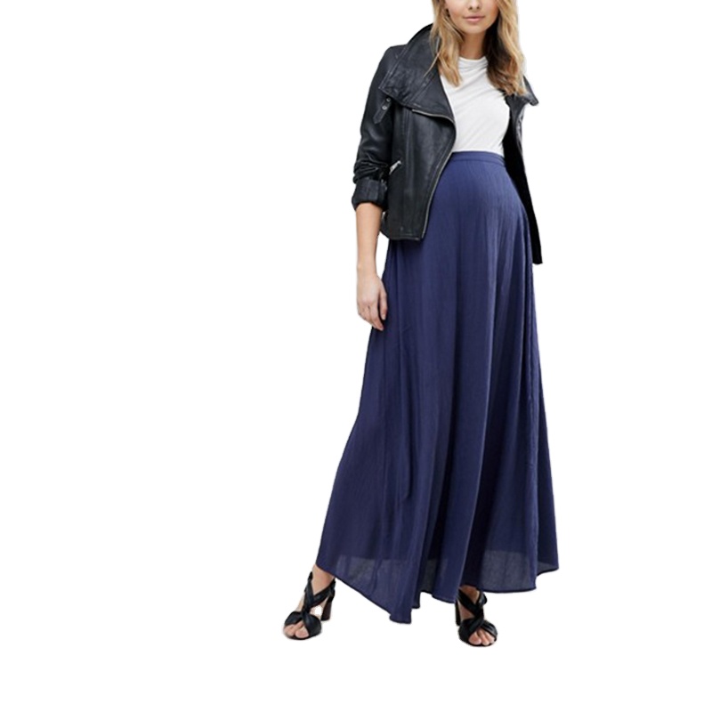 Мягкая особенность материнства Crinkle Maxi юбка Одежда для беременных эластичный вечерние Длинный Сплошной цвет юбка