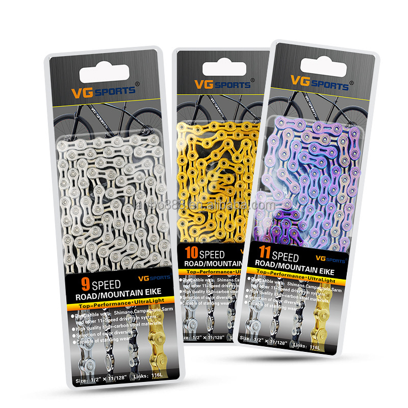VG SPORTS Mountain Bike Bicycle Chain VG Sports 8 9 10 11 Speed Bicycle Chain Highway half Hollow Golden Silver