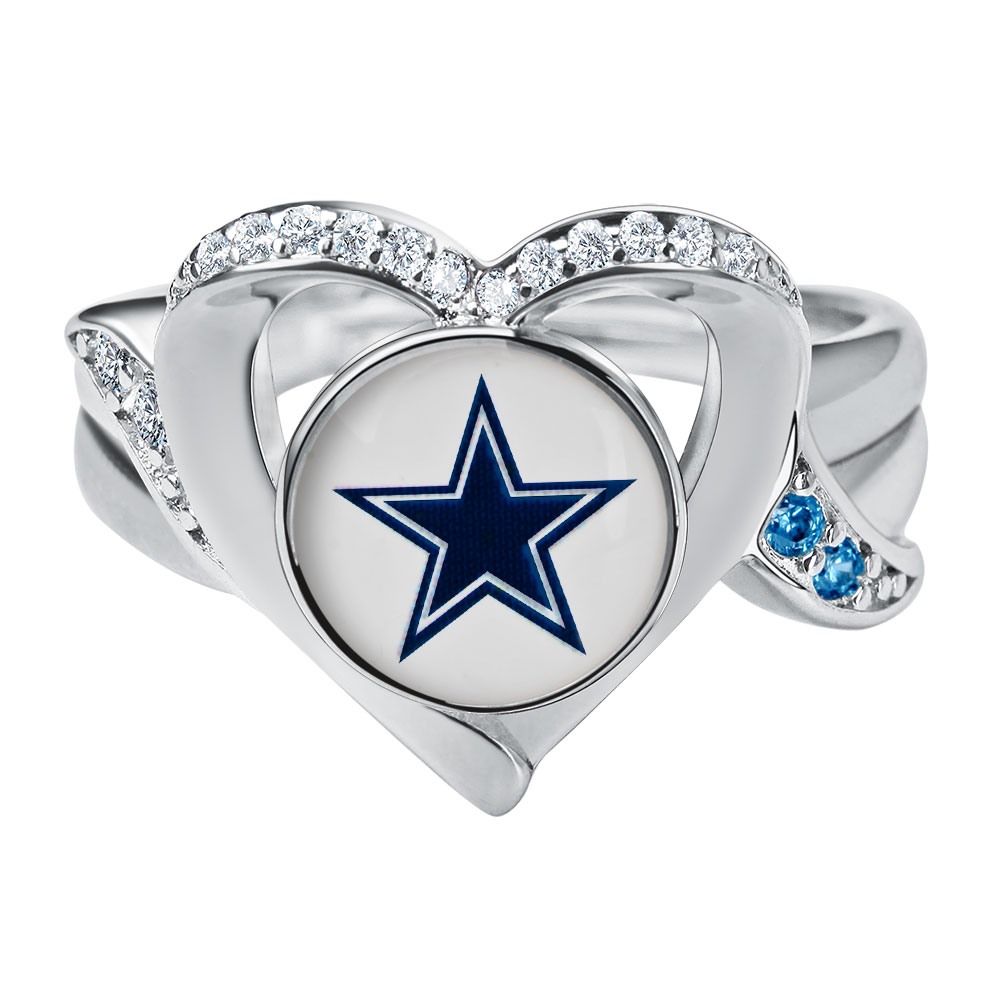 Women's Holiday Gift Cowboys Buccaneers Football Fan Heart shaped Ring