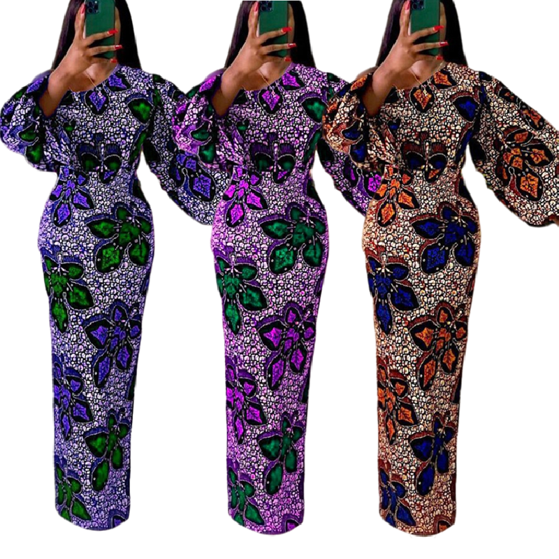 D3071C Fashion 2021 Off Shoulder Print African Dresses Commuter Large Size African kitenge Dress Designs African Women Dresses