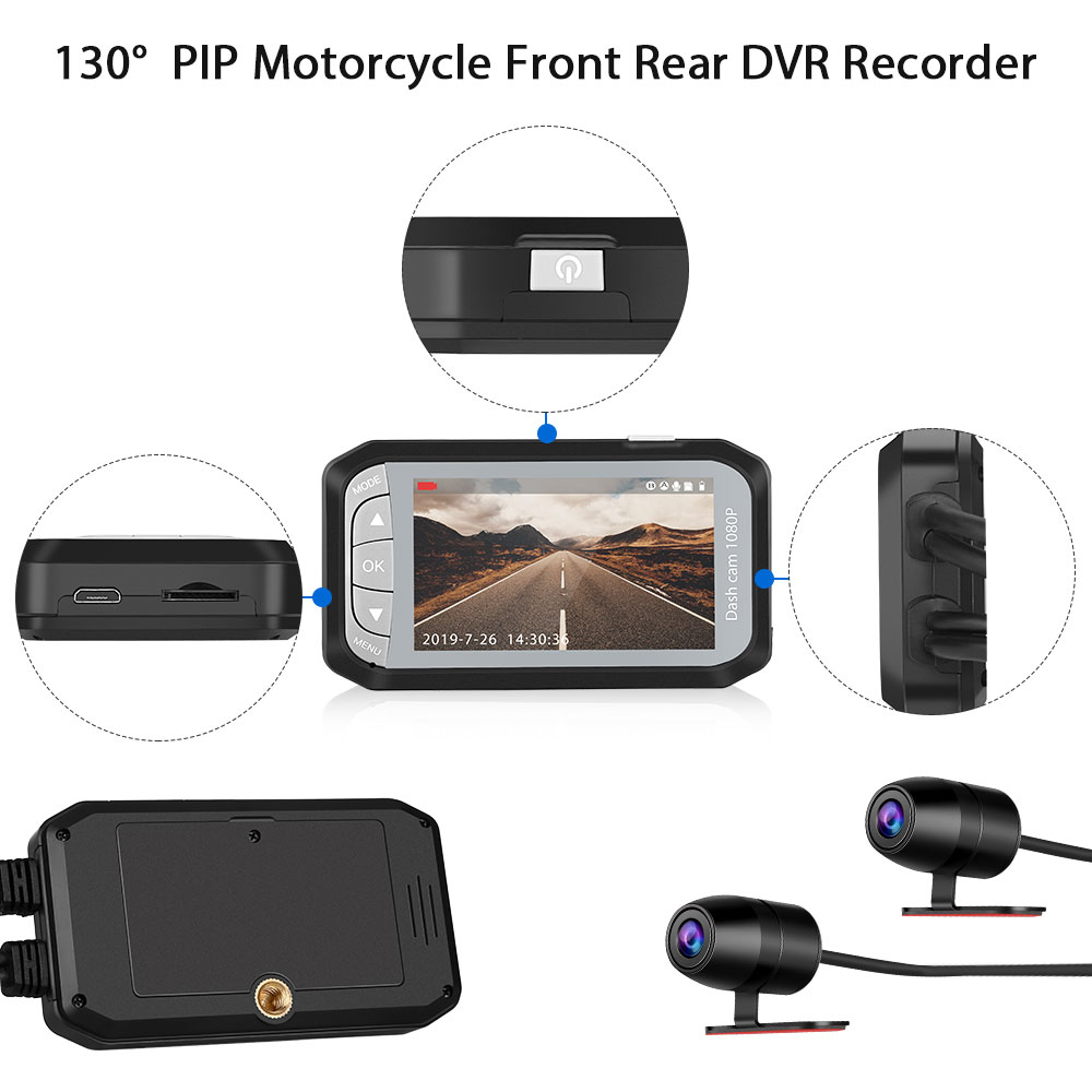 Blueskysea мотоциклетная камера dvr 2,7 "130 градусов PIP мотоциклетная двойная линза Передняя и задняя камера 1080P видеорегистратор