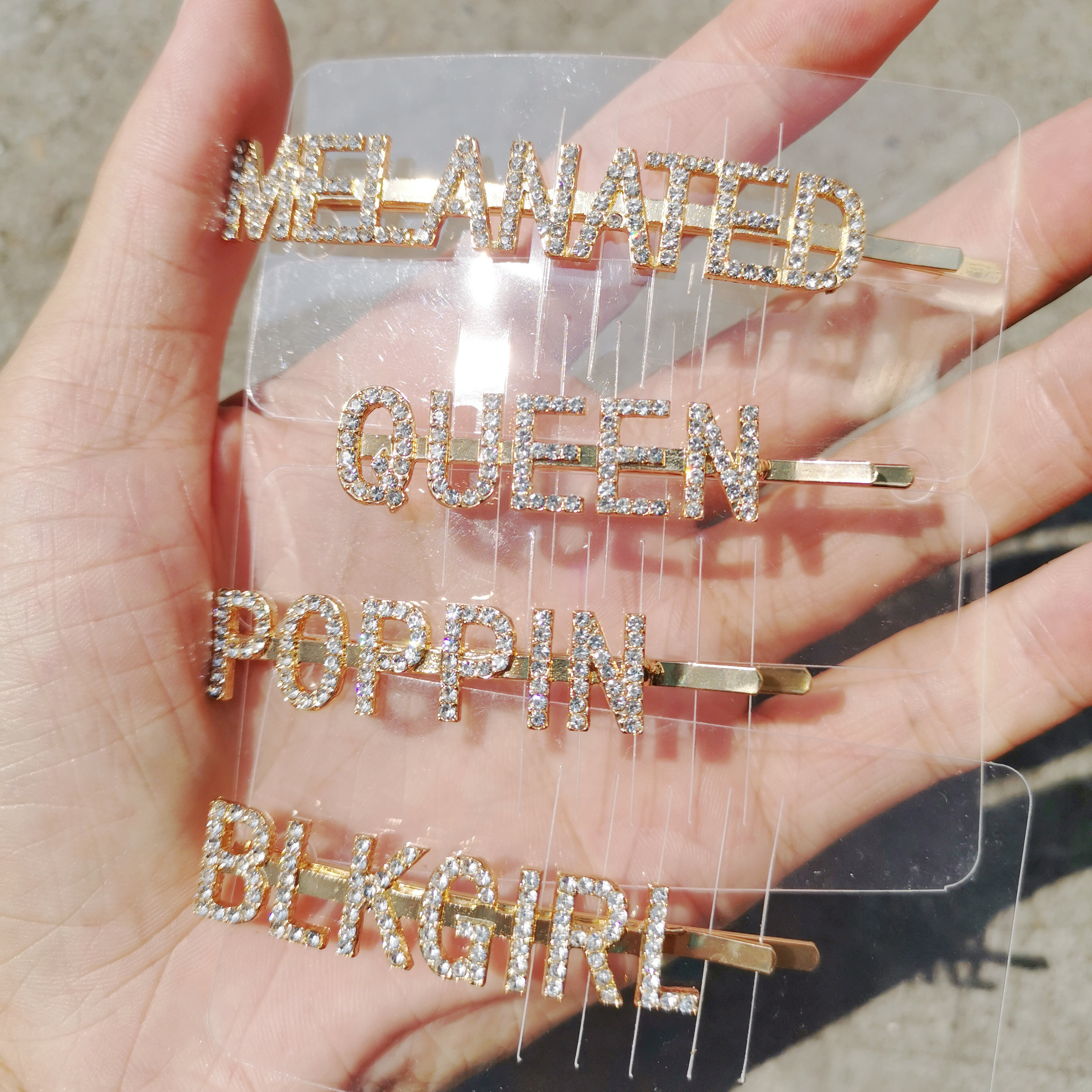 Factory wholesale Customized letter hair bobby clip pins rhinestone english letter hair pins