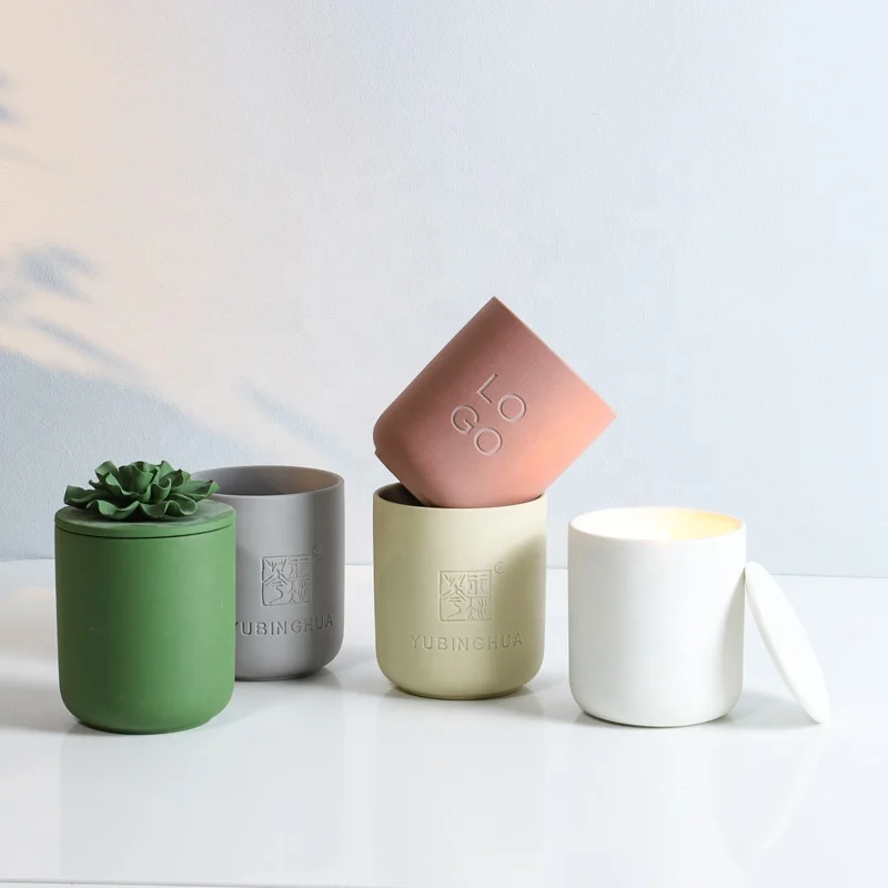 YBH Modern Home Decoration Matt Candle Vessels Customized logo Luxury Nordic Decor Ceramic Candle Jar Empty Candle Holder