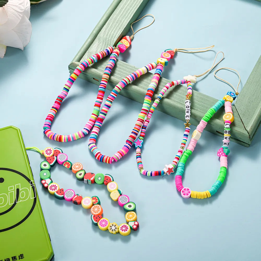 2021 New Mobile Phone Strap Lanyard Colorful Smile Pearl Soft Pottery Rope for Cell Phone Case Hanging Cord for Women