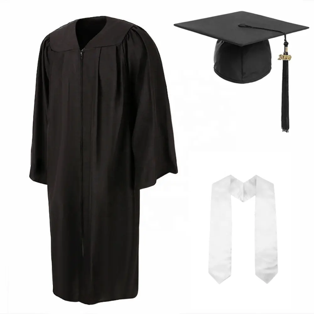 Matte Black University Graduation Gown and Cap