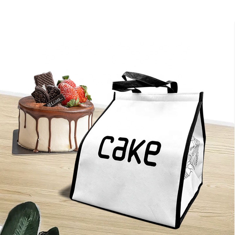 Wholesale reusable custom small foldable laminated non-woven tote insulated cake bag for food delivery with zipper