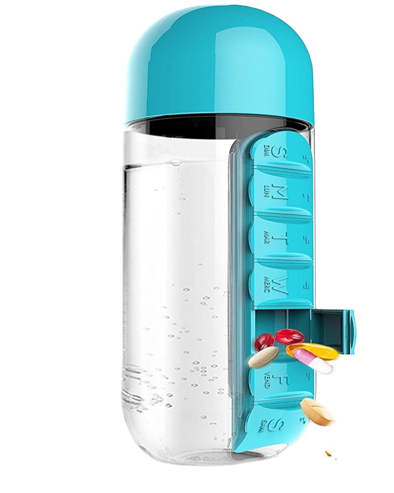600ml PP Многофункциональный еженедельно бутылка для воды Таблетки Коробка Чехол Организатор таблетки 7 дней таблетница