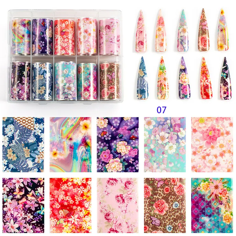 ARLANY Holographic Laser Nail Transfer Foils Newspaper Nail Wraps Flowers Nail Decals For Women Girls Manicure Decoration