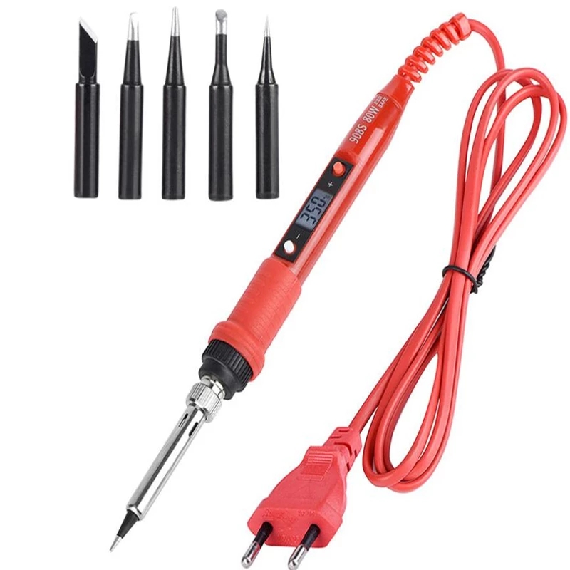 110V 220V 80 Вт ЖК-паяльник Комплект Регулируемая температура припоя сварочные инструменты керамиковым подогревателем жало паяльника 15 видов медный наконечник