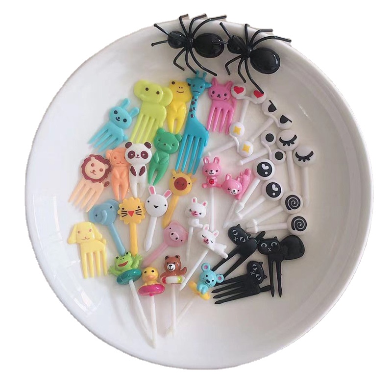 Creative elephant tiger rabbit mini plastic lunch decoration cartoon animal children fruit fork