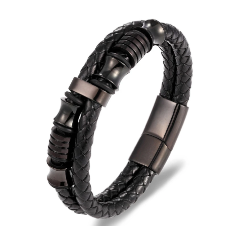 Fashion Stainless Steel Charm Magnetic Black Men Bracelet Leather Genuine Braided Punk Rock Bangles Jewelry Accessories Friend