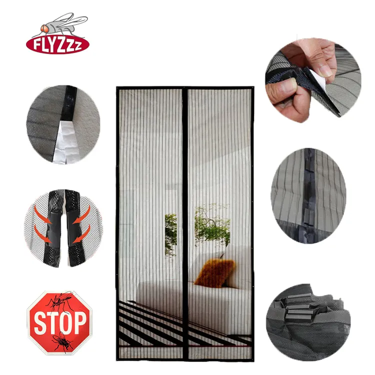 Custom Size Magic Seal  Magnetic Mesh Bug Screen Door Strong Magnets Insect Screen Curtain