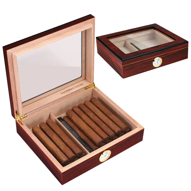 Деревянная коробка для сигар с гигрометром и увлажнителем