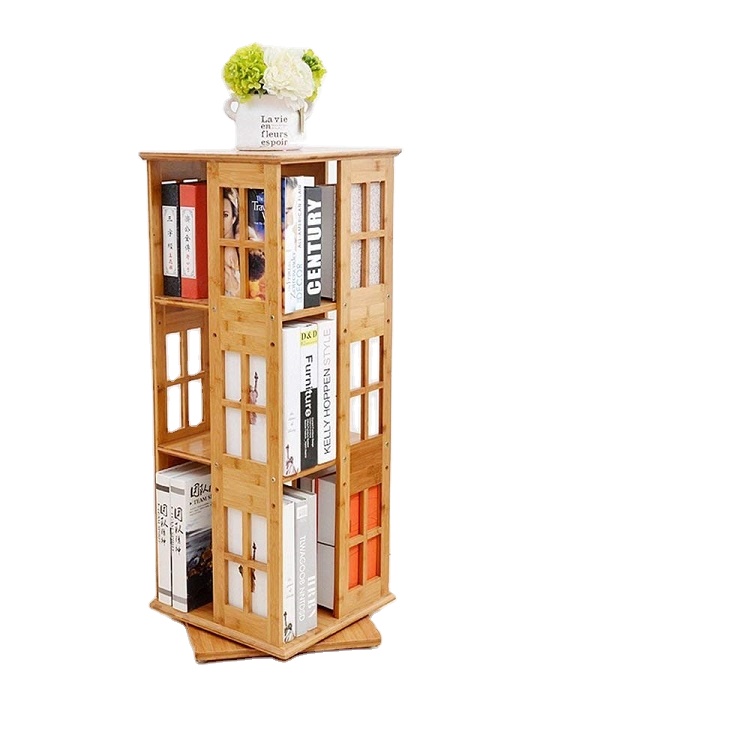 3-уровневые вращающийся шкаф для книг Bamboo держатель кассеты ночники в виде книжной обложки проигрыватель компакт-дисков Стеллаж для хранения интервал Регулируемый товарная полка