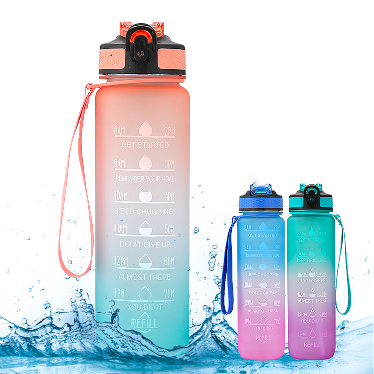 Dropshipping 1L Sports Water Bottle with Motivational Time Marker 32oz Frosted Sports Plastic Water Bottle