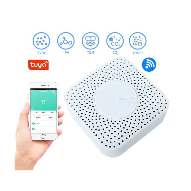 Смарт-детектор воздуха Tuya с Wi-Fi, PM2.5, формальдегид, CO2, датчик температуры и влажности воздуха