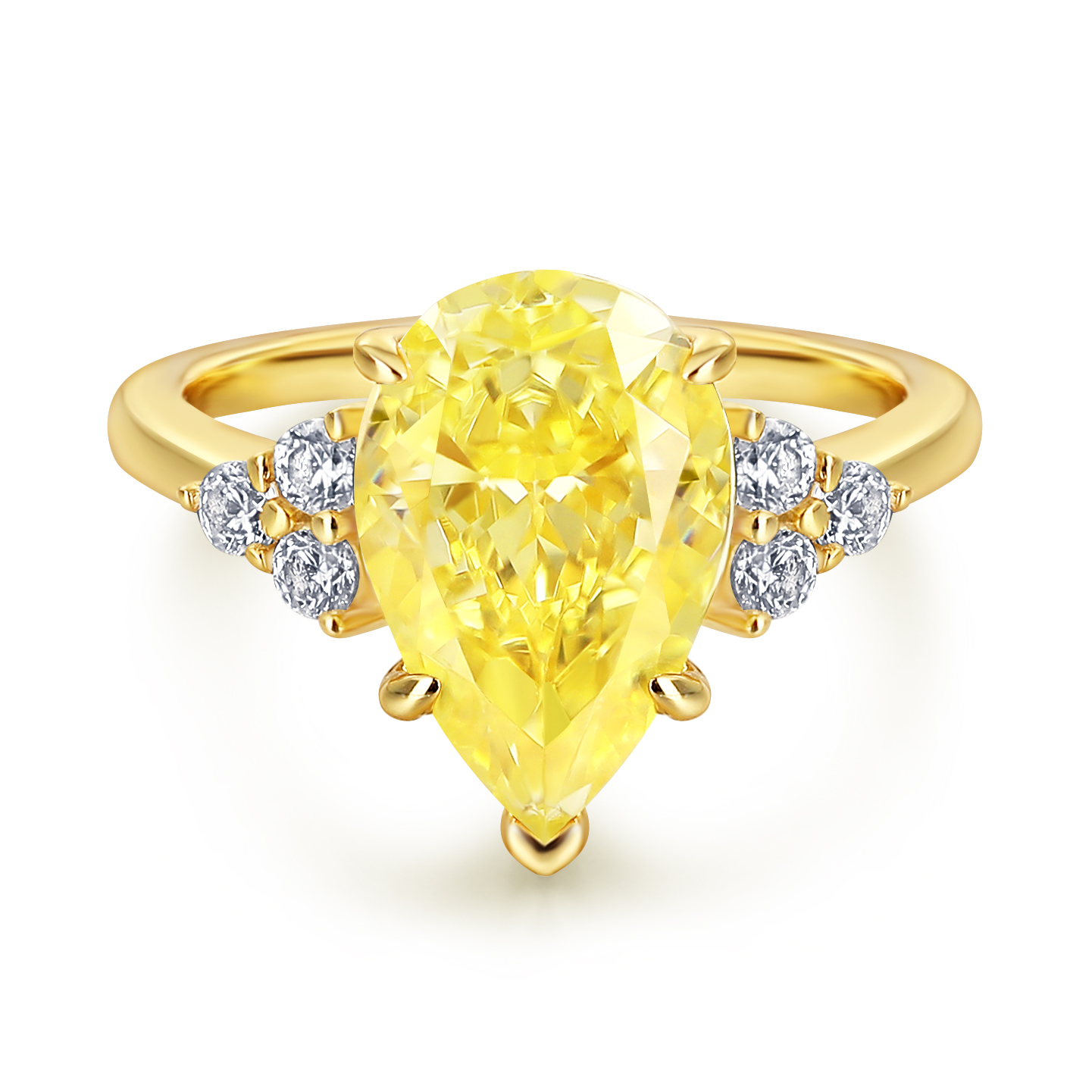 S925 Sterling Silver High Carbon Dril Cubic Zirconia Gold Plated Pears Shape Stone Engagement Yellow Gemstone Ring