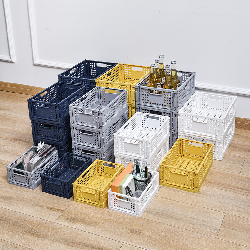 mini foldable Plastic shopping storage laundry basket organizer trays outdoor storage drawers box
