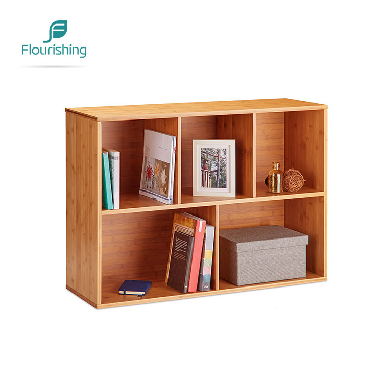 Modern Simple Design Livingroom 2 Tier Wooden Bamboo Book Shelf Storage Rack With Five Compartments