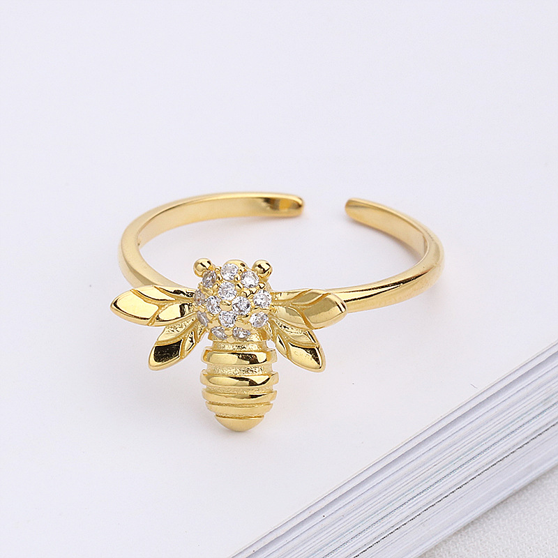 Hot sale cute 18k gold plated 925 sterling silver animal bee open rings for women