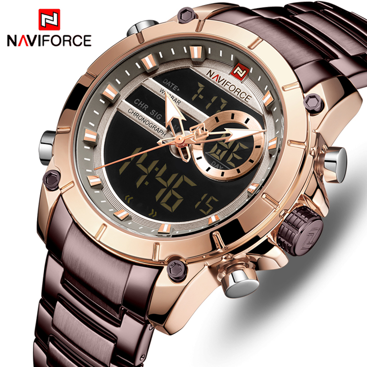 Часы наручные NAVIFORCE Мужские кварцевые, Топ 9163, роскошные брендовые аналоговые светодиодные спортивные армейские, в стиле милитари