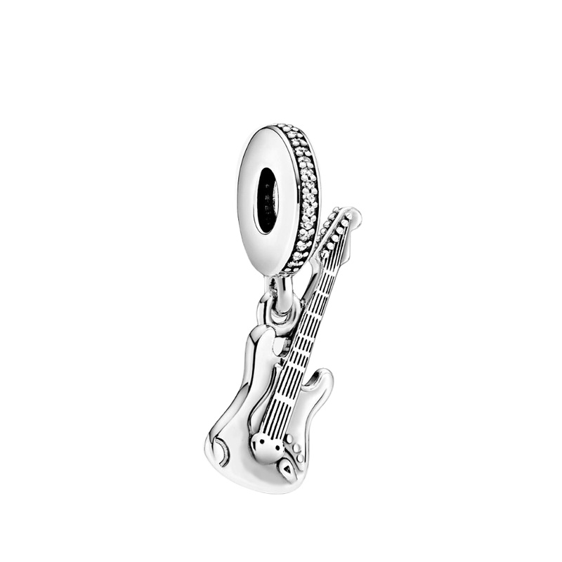 Fashion Rock Mini Guitar Charms Pendant Silver Plated Musical Instrument Bracelet Charms Bulk for Jewelry Making