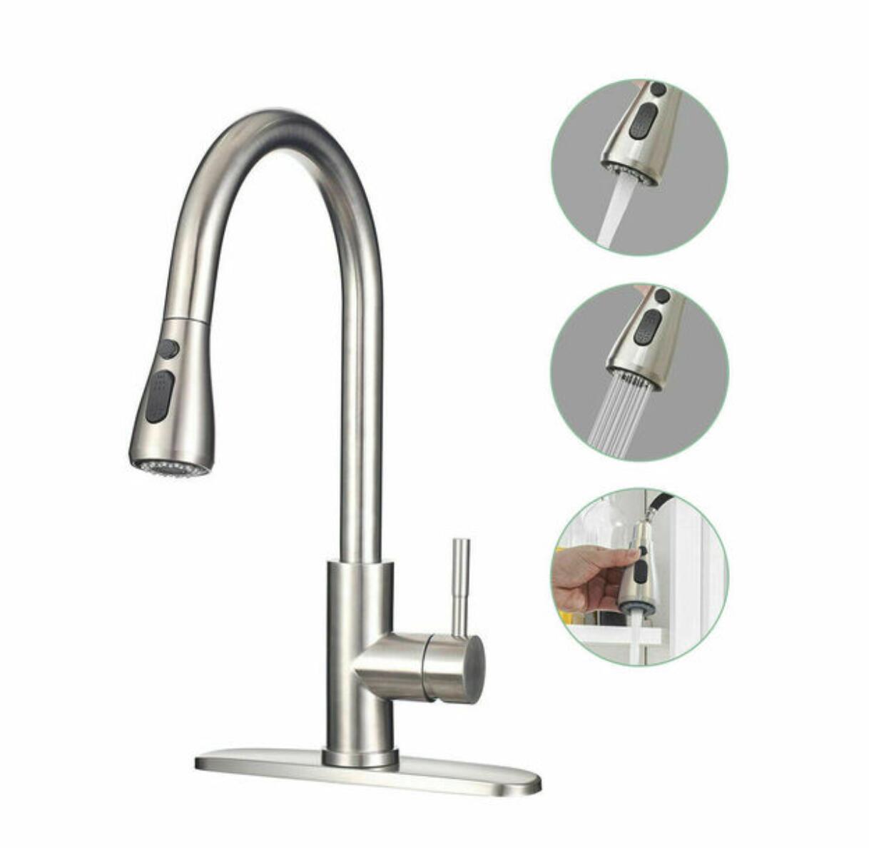 Hot Selling multi-functional Pull Down Kitchen Faucets deck-mounted tap 304 stainless steel rotatable kitchen faucet