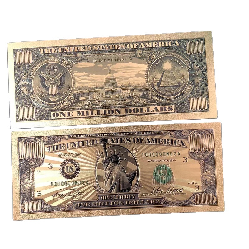 Gold Foil Currency Custom Us Dollar Euro Pure Gold Foil Commemorative Banknotes Double-sided Color Printing Gold-plated Process