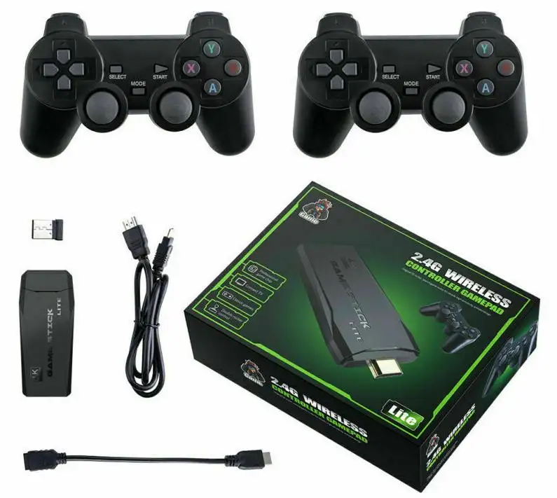 portable retro m8 10000 games 4k game stick tv video game console with 2 2.4g wireless controller