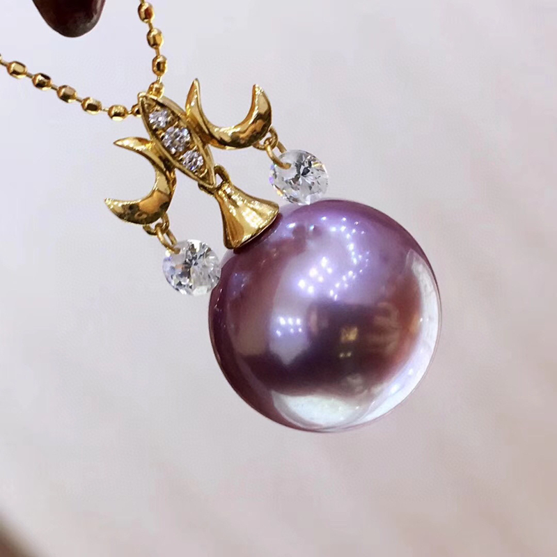 18k gold inlaid natural Edison purple pearl pendant, pearly and delicate, a fashionable gift for women, high-quality pearls