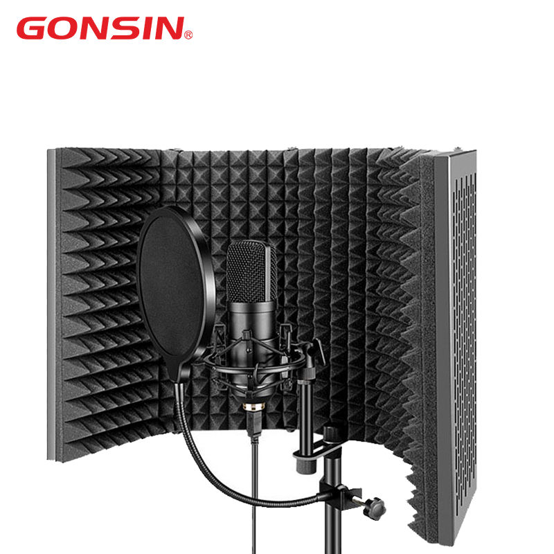 5 panel Professional foldable adjustable recording microphone isolation shield for studio