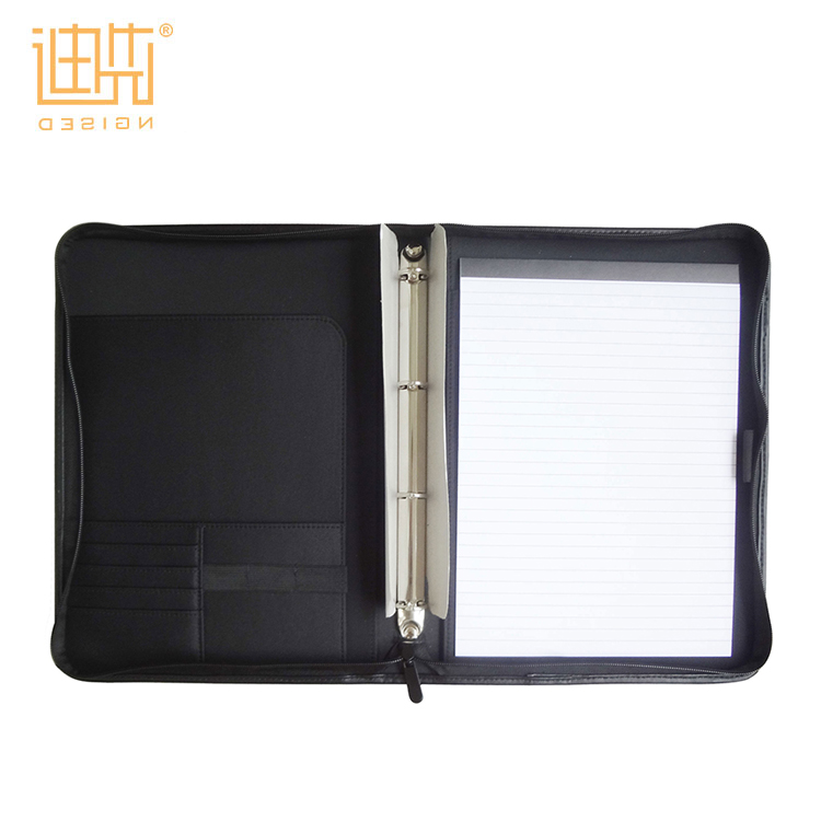 Оптовая продажа портативный a4 кожа кольцо binder Бизнес Портфолио pu молнии папки