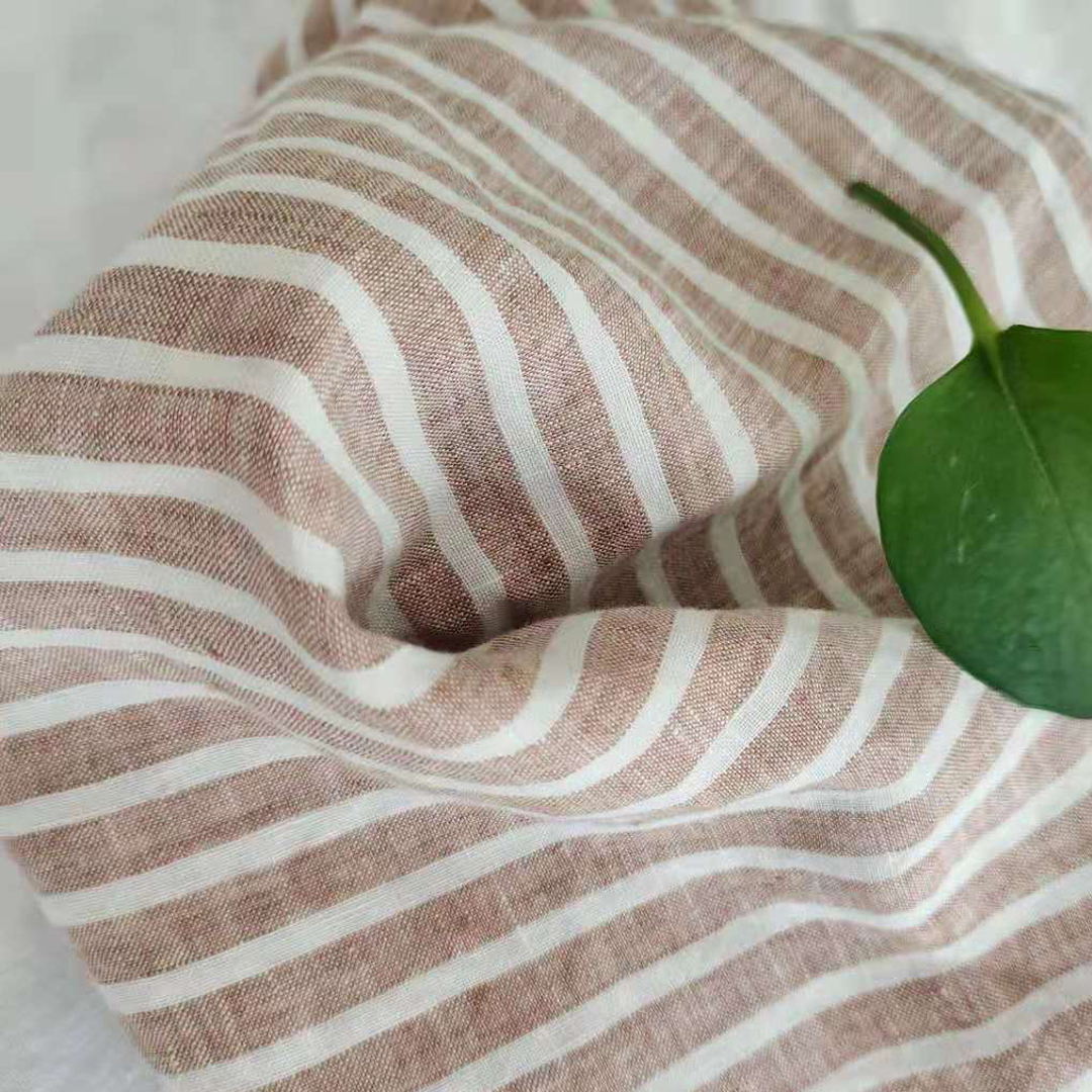 French Linen Fabric Bedding Stone Washed Extra Wide Stripe Pure Linen Fabric