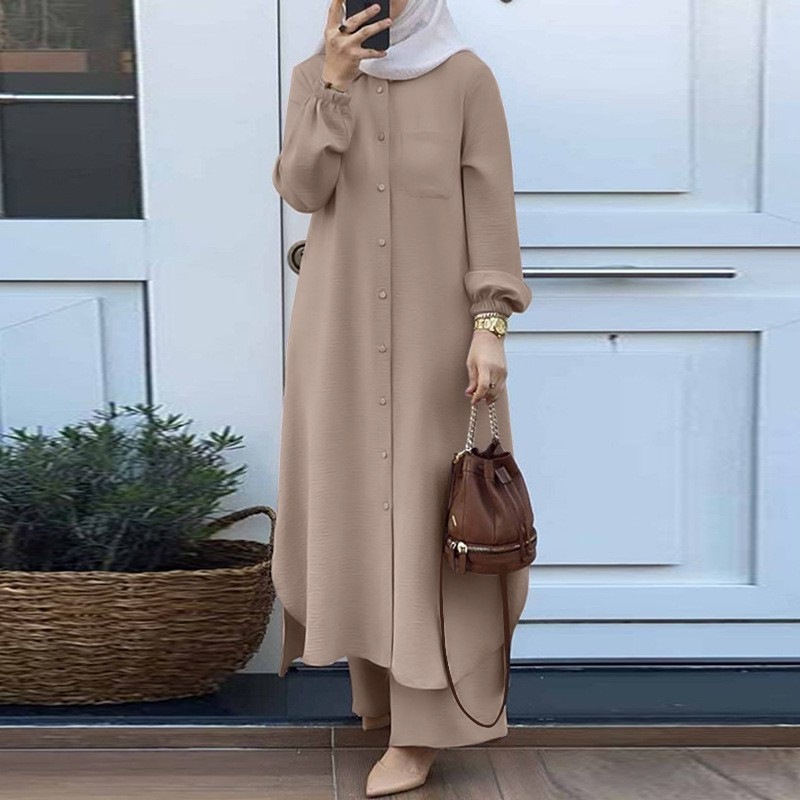 S-5XL Muslim Women's Clothing Arabic Style Two-piece Sets Women's Long Sleeved Shirt and Trousers Sets