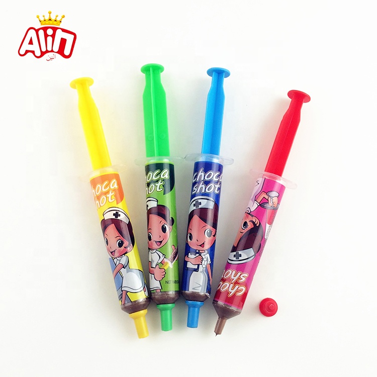 Plastic Colorful Syringe toy with chocolate spread