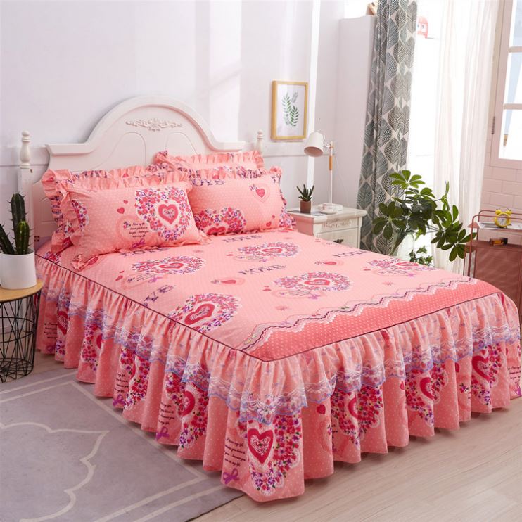 Skin-friendly velvet lace princess bed skirt non-slip double lace bed skirt bed sheet and 2 pillowcases sets