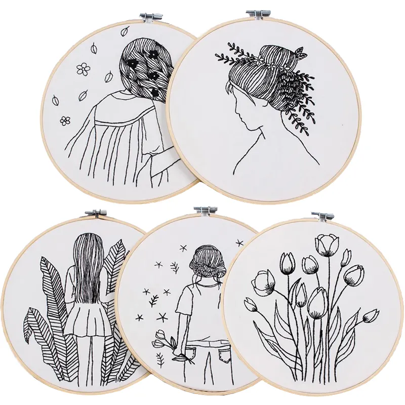 Sketch Easy DIY Embroidery Kit for Beginner Printed Needlework Cross Stitch Set Sewing Art Wall Embroidery Painting Home Decor