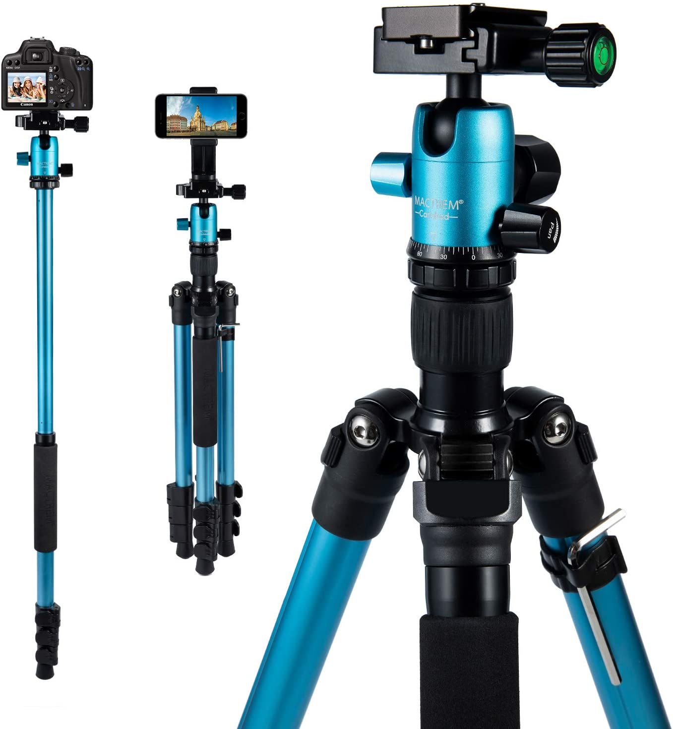 MACTREM Reliable Stability 62" DSLR Tripod with Phone Mount for Travel Professional Camera digtal Tripod Stand