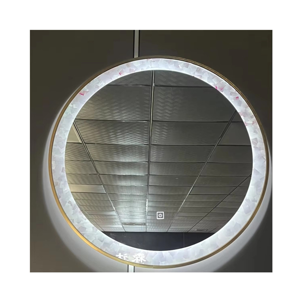 New Design Full Decorative Round Shape Acrylic Frame Wall Mirror Modern Luxury Bathroom Mirror Make Up Mirror With Led Light