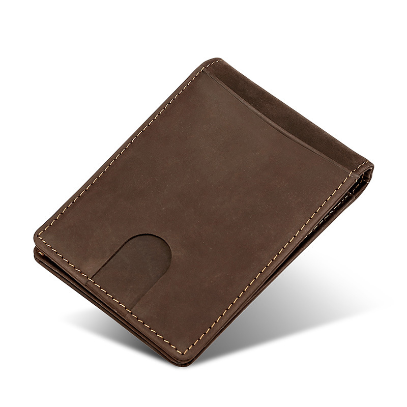 2020 top sale high quality vintage style rfid blocking genuine crazy horse leather wallets for men with money clip custom logo