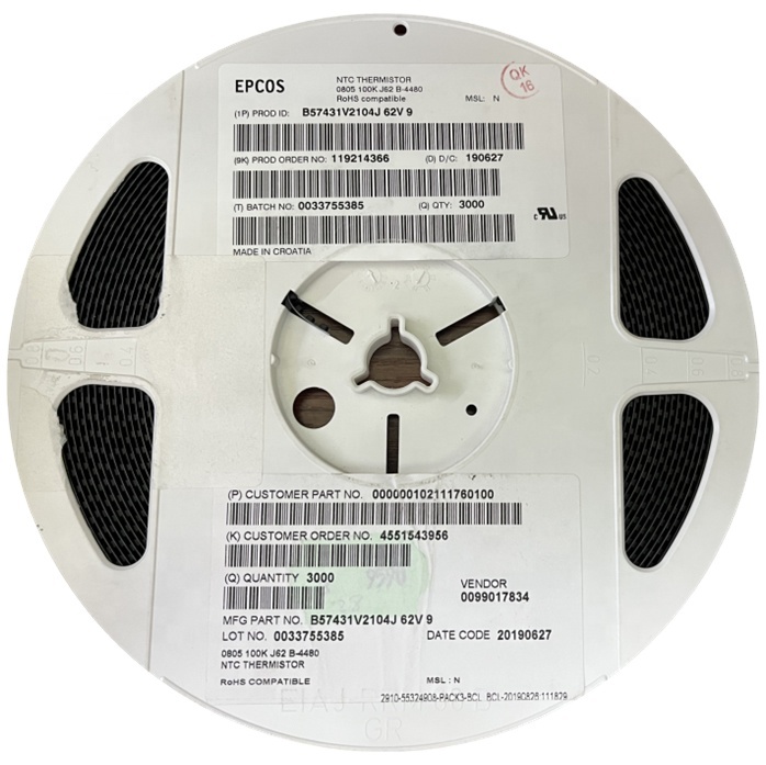 Professional high-quality electronic parts B57431V2104J62V9 SMD NTC Thermistors AEC-Q200 for automobile NTC Thermistors