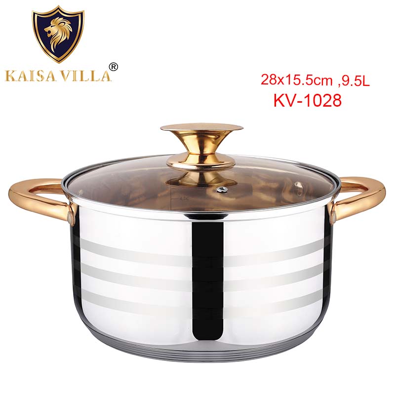 KAISA VILLA (KV-1016)(4 pcs/ctn) Drop Shipping Cookware Kitchen Big Pot Set Stainless Steel Pots Cooking