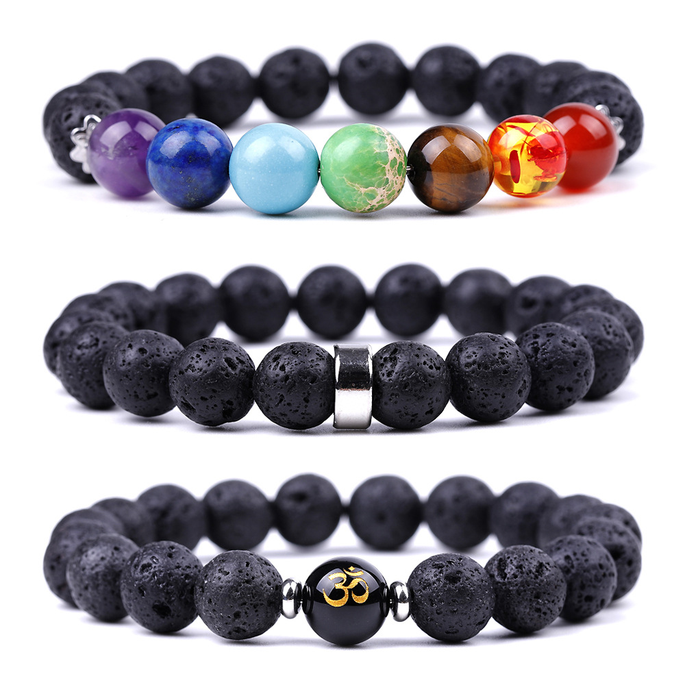 10mm Healing Seven Chakras Beads Black Lava Stone Bracelet Women Men Woven Energy Buddha Bracelets Jewelry