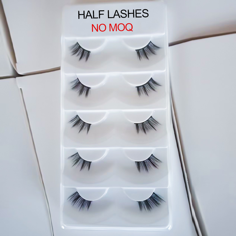 small natural harfmink eyelashes vendor Real Mink Harf Lashes handmade 100% 3d 15mm half corner strip lashes