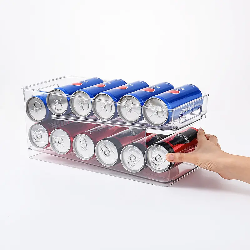 Plastic Automatic replenishment Refrigerator drink storage box Transparent Double-layer roll-off beer Refrigerator Storage Box