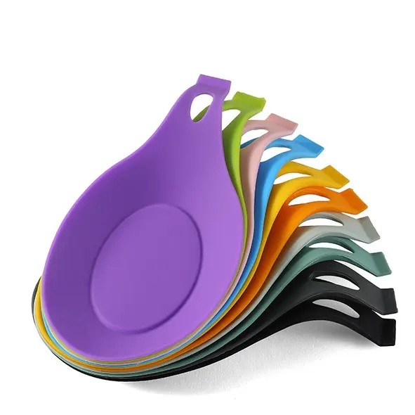 Classic Style BPA Free Multi-Color Silicone Spoon Rest Microwave Safe High Quality Unbreakable Spoon Rest Kitchen Gadgets