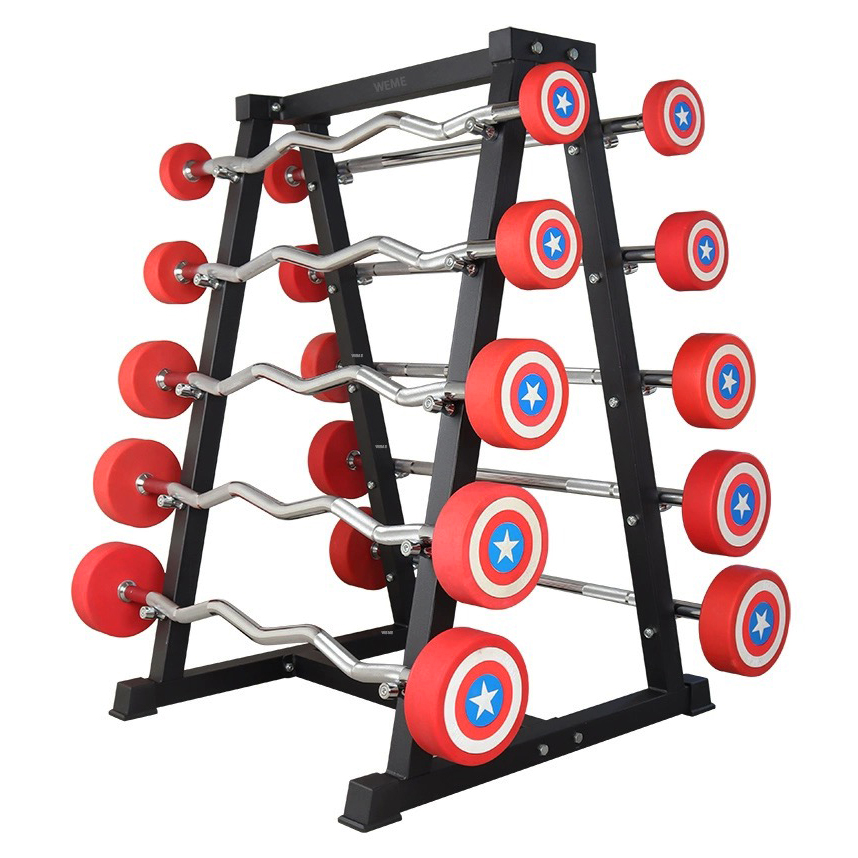 Premium Steel Commercial Grade Curved Straight Fixed Barbell Set, 20kg & 50kg Rubber Coated Weight Lifting Bars with Rack