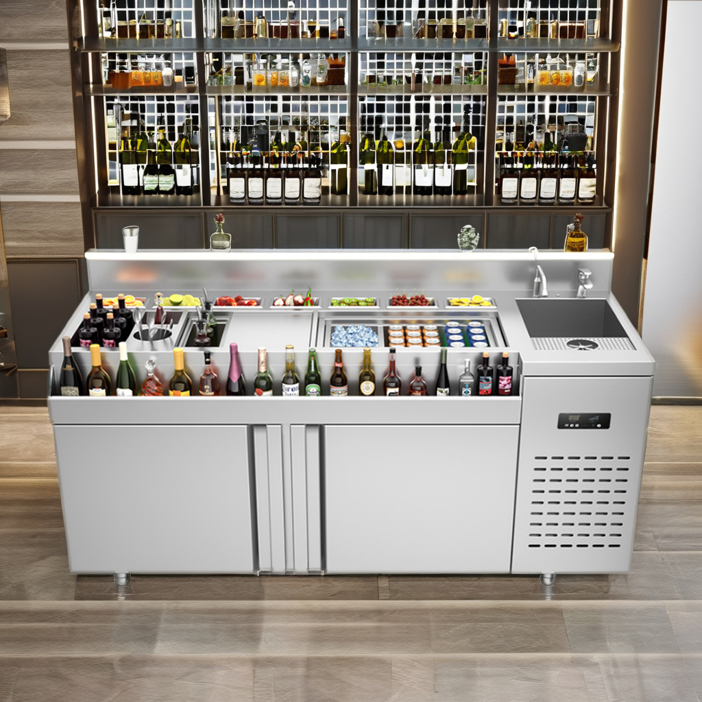 ODM Modern upscale Hotel  Ice trough with sinks cocktail stations Mobile Outdoor stainless steel Bartender cocktail bar station