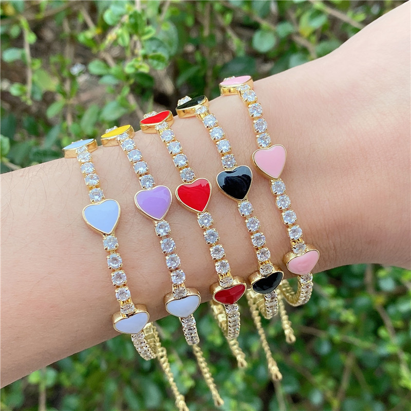 High quality 3AAA cubic zircon tennis 18k gold colorful star eyes heart enamel bracelet women jewelry supply